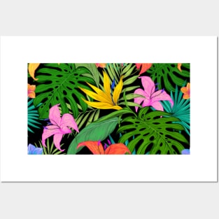 Tropical Floral & Leaves Bright Botanical Pattern Posters and Art